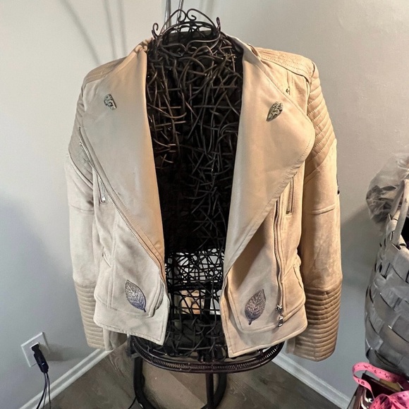 Gorgeous beige & bronze angel wings jacket w/sewed on natural healing crystals. - Picture 1 of 4